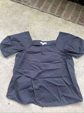Tibi Black Square-Neck Puff Sleeve Blouse